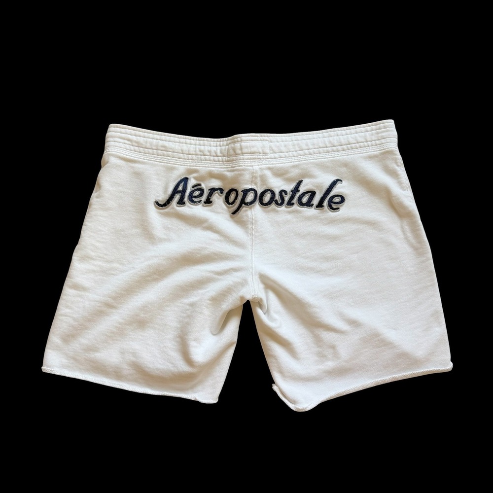 Y2K Aeropostale White Fleece Lounge Shorts A87 Logo Spell Out L‎
